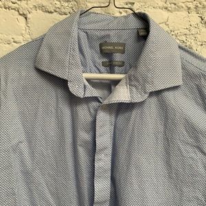 Michael Kors Slim Fit Blue Micro Print Dress Shirt